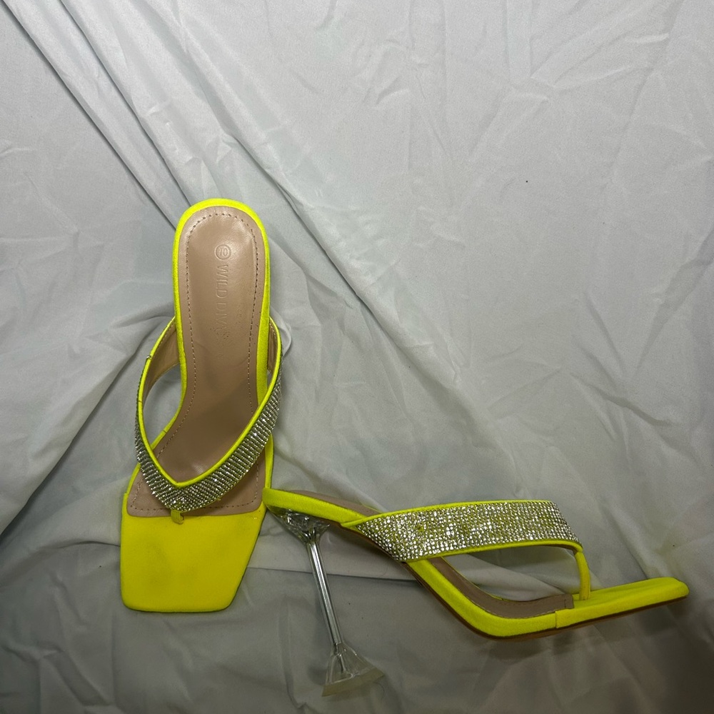Yellow Rhinestone Embellished Women's Sandals
